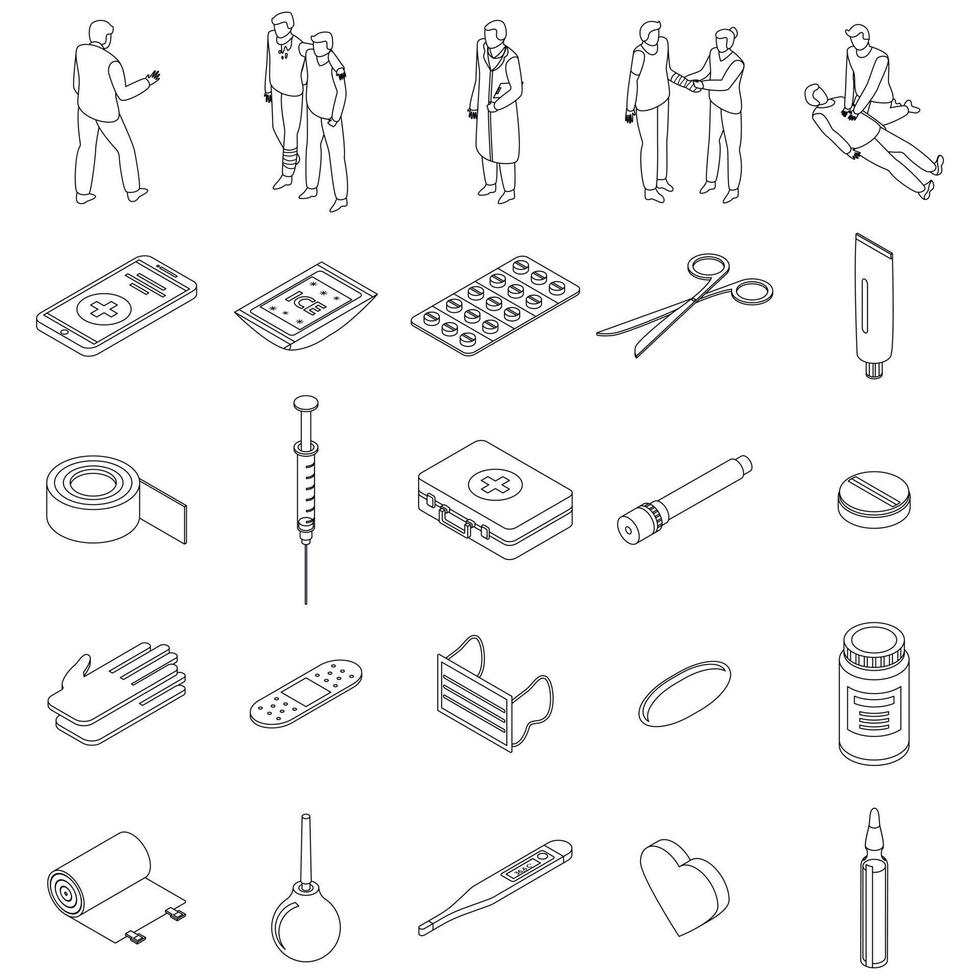 First medical aid icons set vector outline