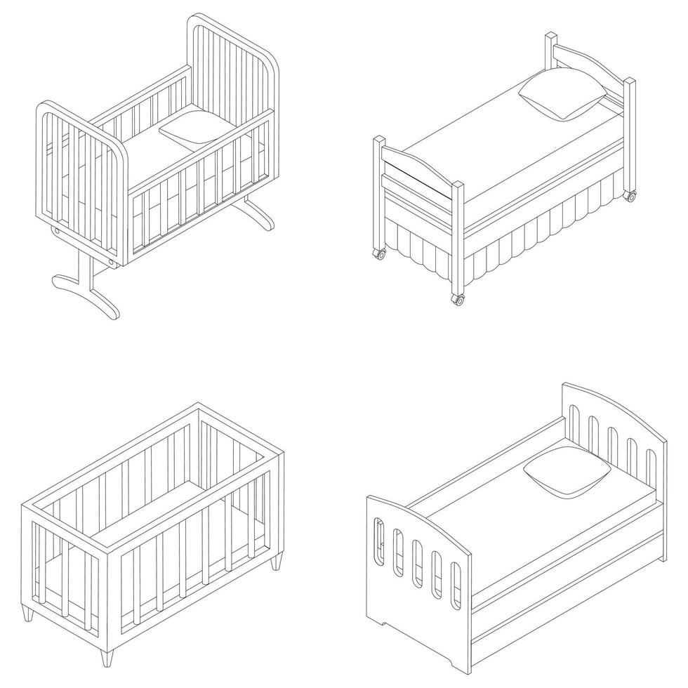 Crib icon set vector outline