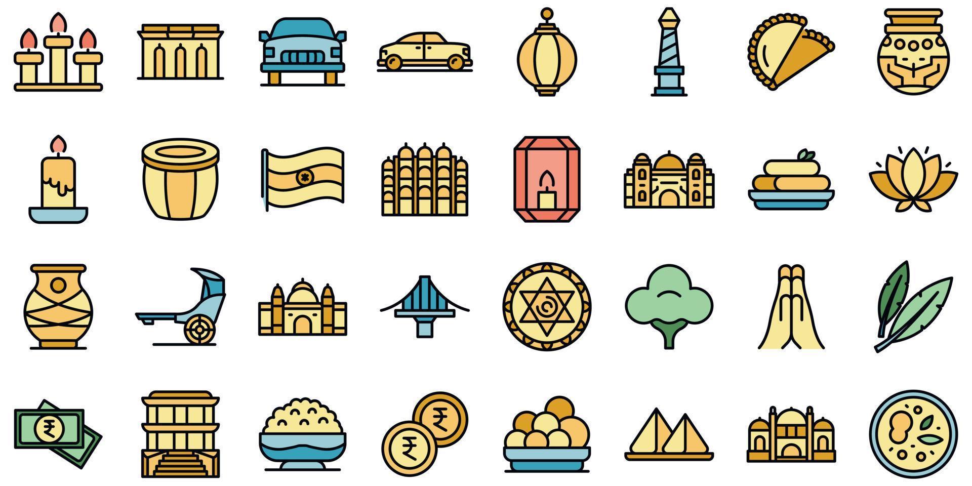 Kolkata icons set vector flat