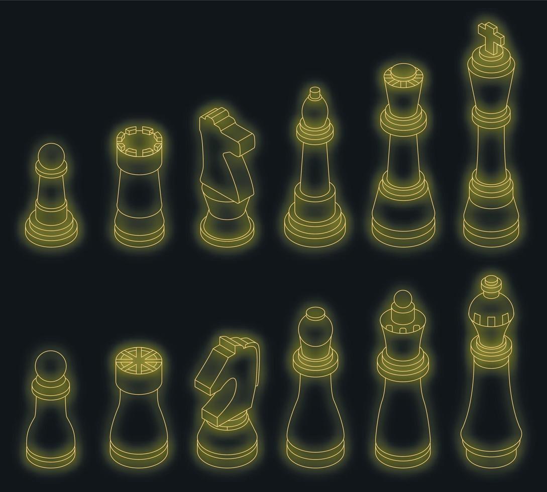 Chess icons set vector neon