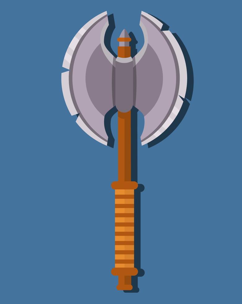 hacha de poste medieval.arma de juego hacha de combate caricatura.vector plano.aislado sobre fondo blanco. vector