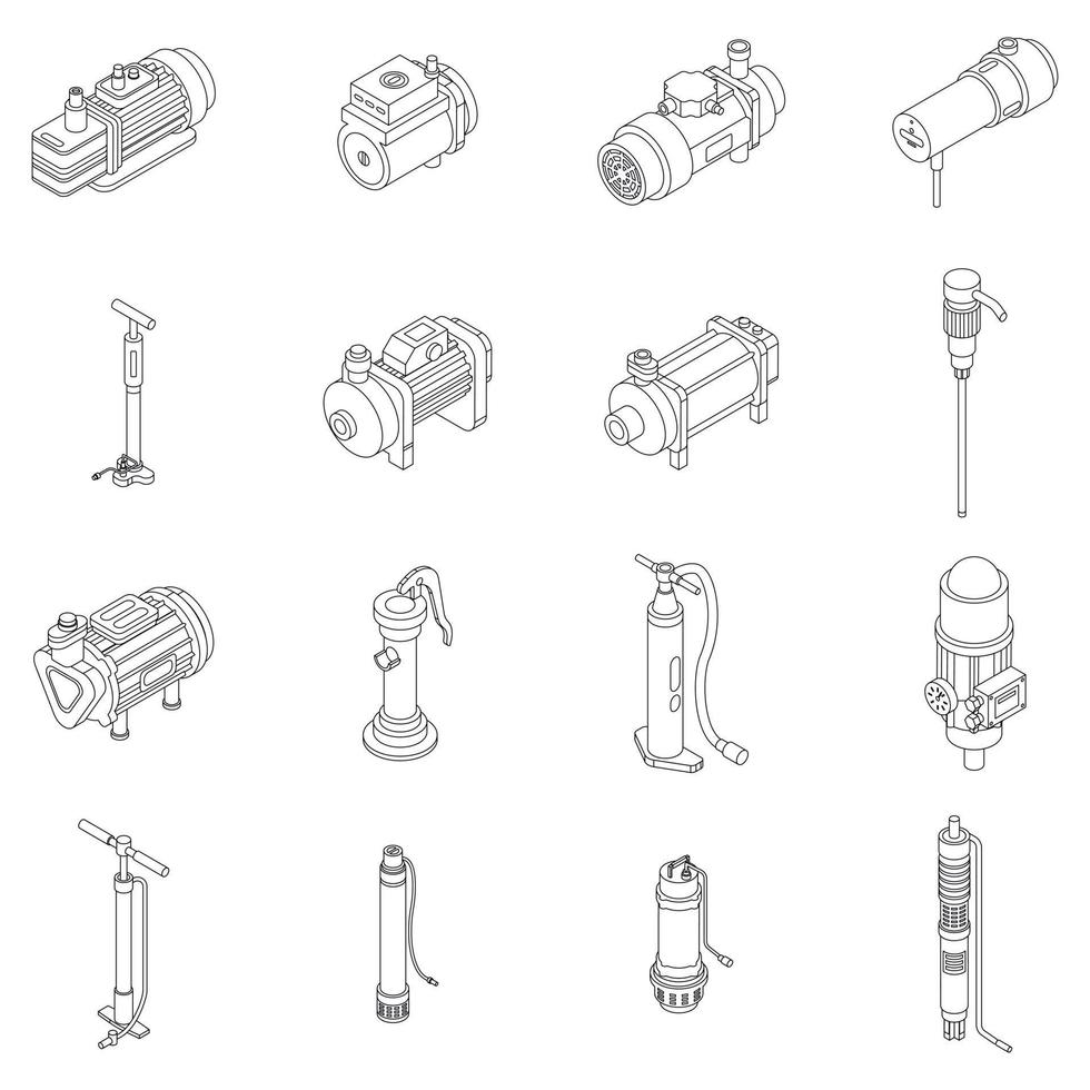 Pump icons set vector outline