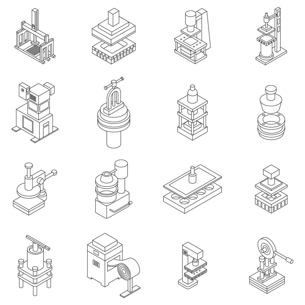 Press form machines icons set vector outline