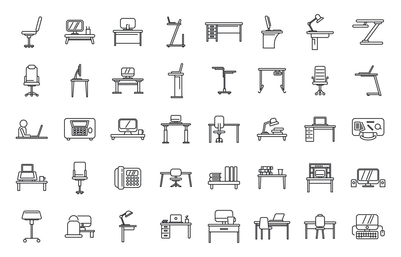 los iconos ergonómicos del lugar de trabajo establecen el vector de contorno. silla de cuerpo