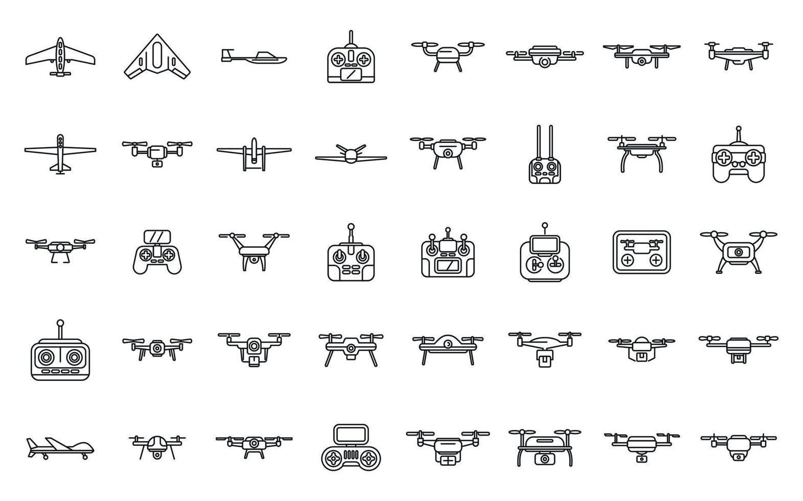 los iconos de la tecnología de drones establecen el vector de contorno. entrega vr