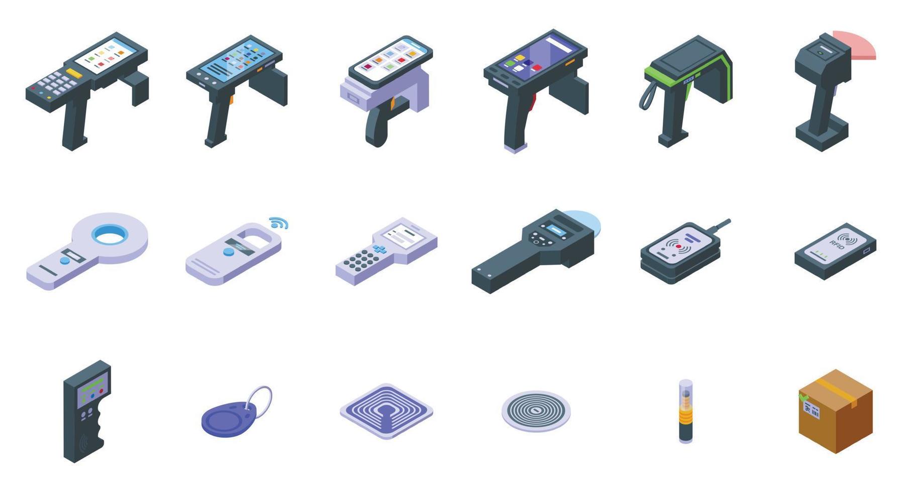 Rfid icons set isometric vector. Retail store vector