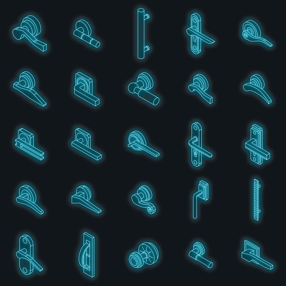 Door handles icons set vector neon