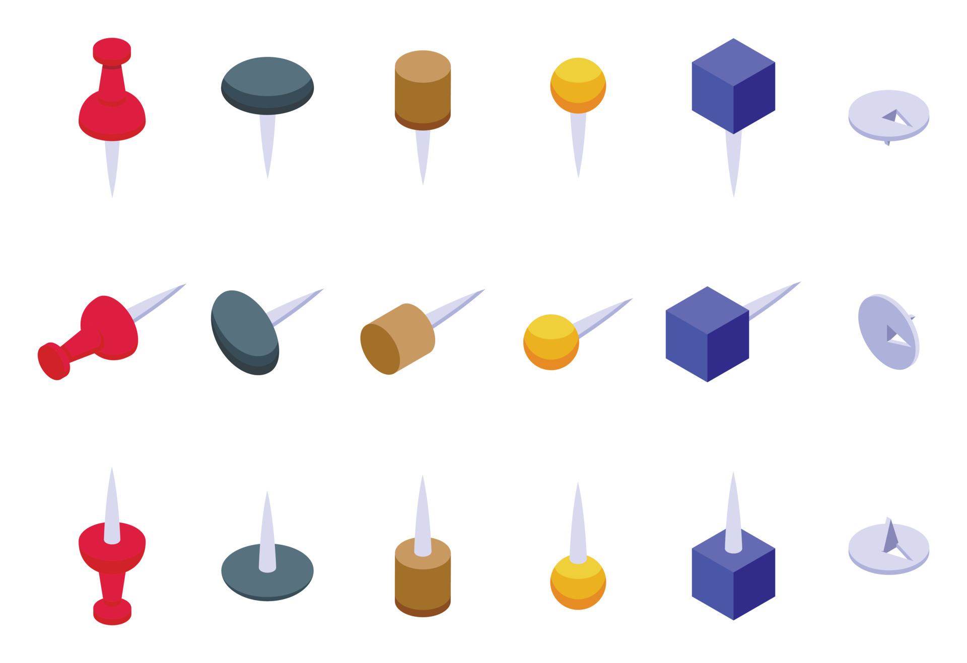 Push pin thumbtack icons set isometric vector. Paper office 12322325