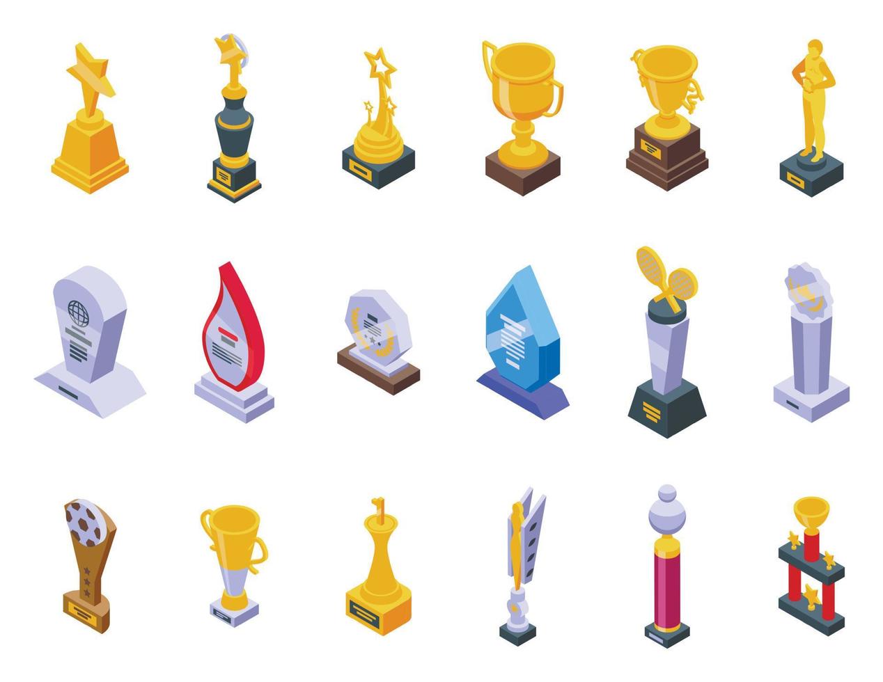 Award trophy icons set isometric vector. Goblet cup vector