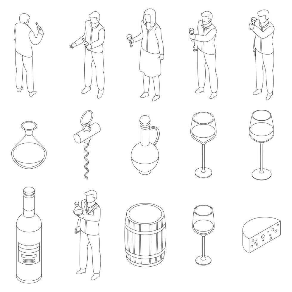 Sommelier icons set vector outline