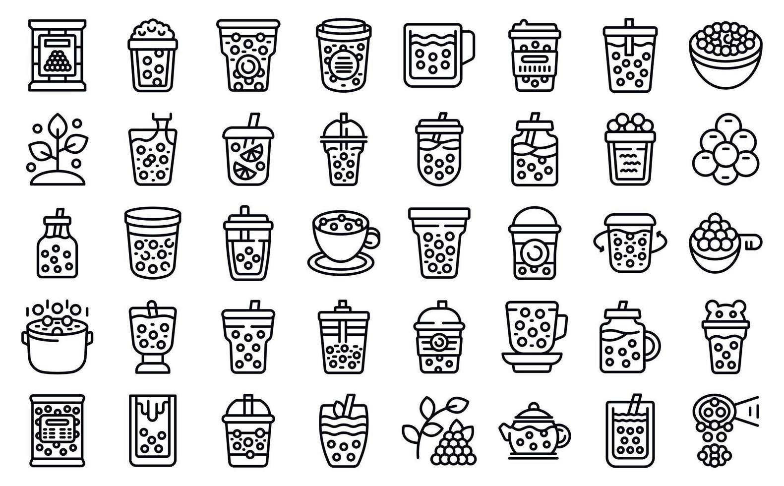 Bubble tea icons set outline vector. Asian balls vector