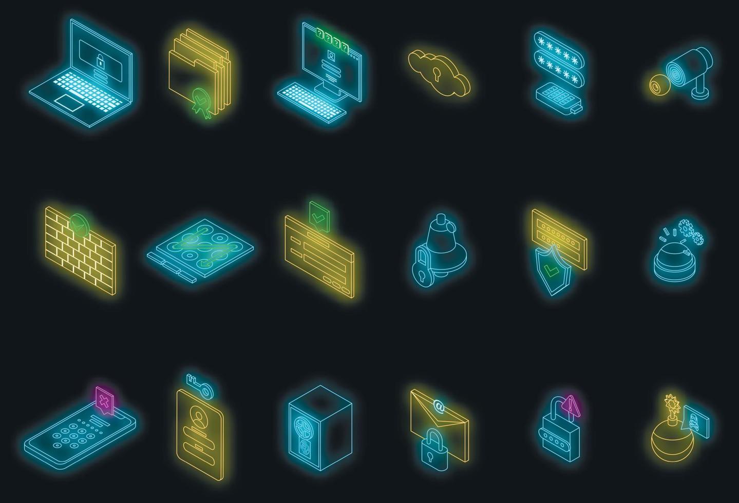 Password protection icons set vector neon