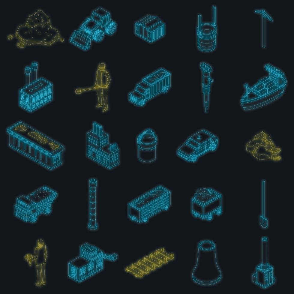 conjunto de iconos de la industria del carbón neón vectorial vector