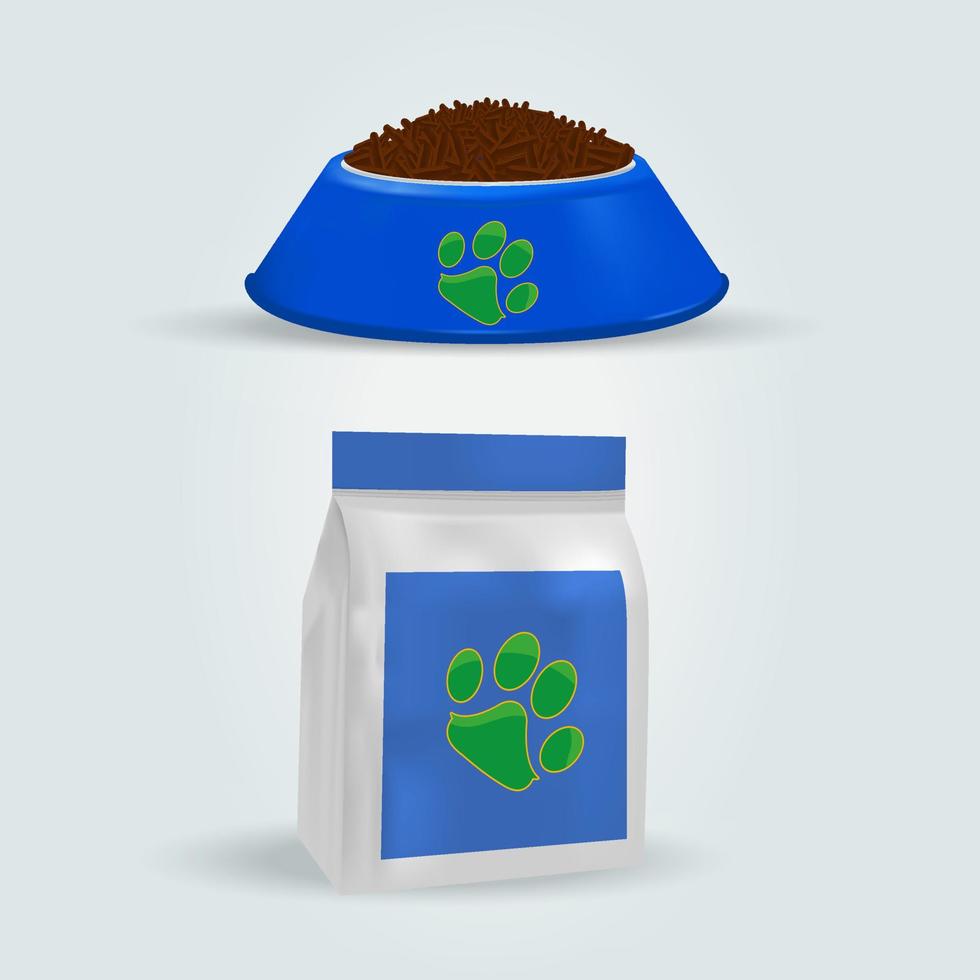 Isolated realistic cat dog petfood blue container package symbol icons vector
