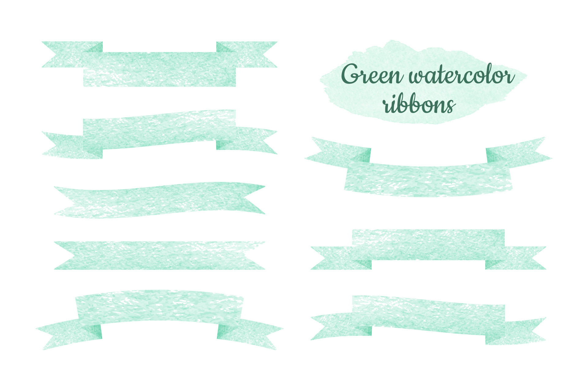 green watercolor ribbon set on white background 12322376 Vector Art at