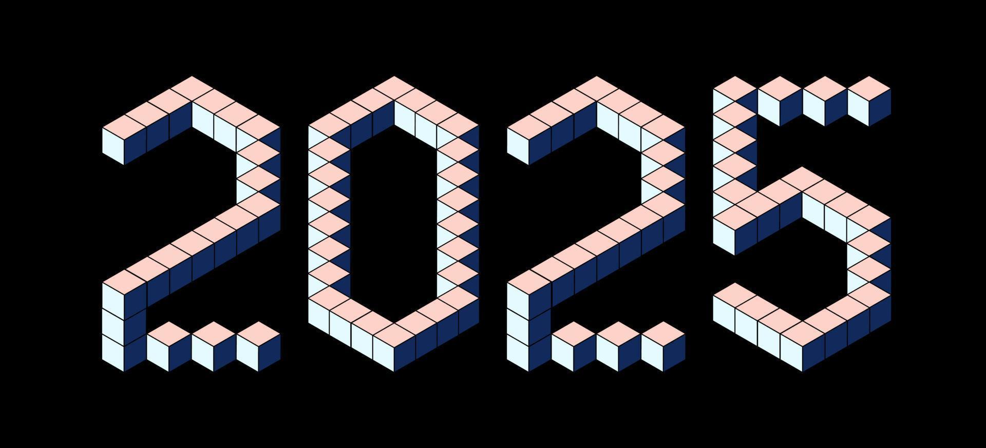 New Year 2025 design from pastel cubes on black. 8 bit style. vector