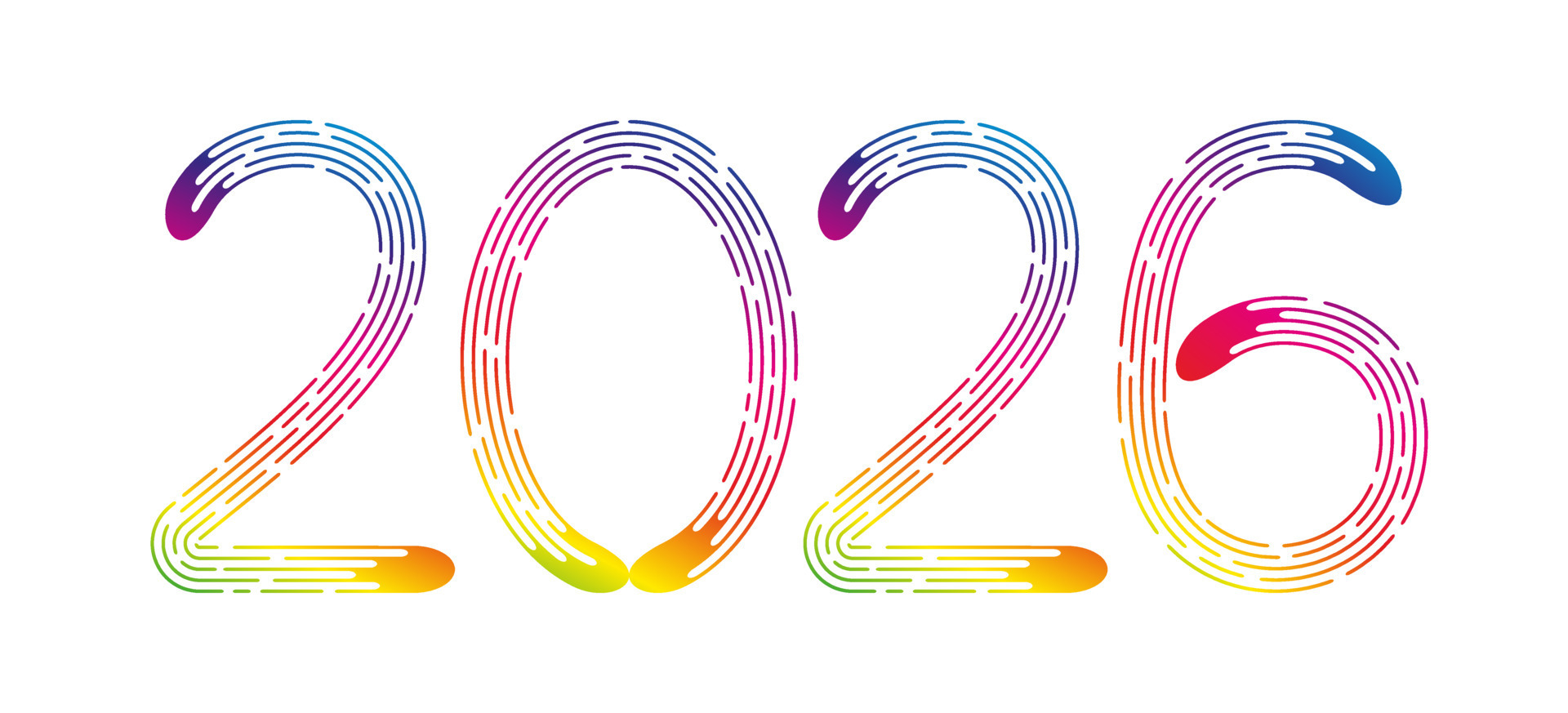 New Year 2026 from rainbow gradient dotted lines on white background