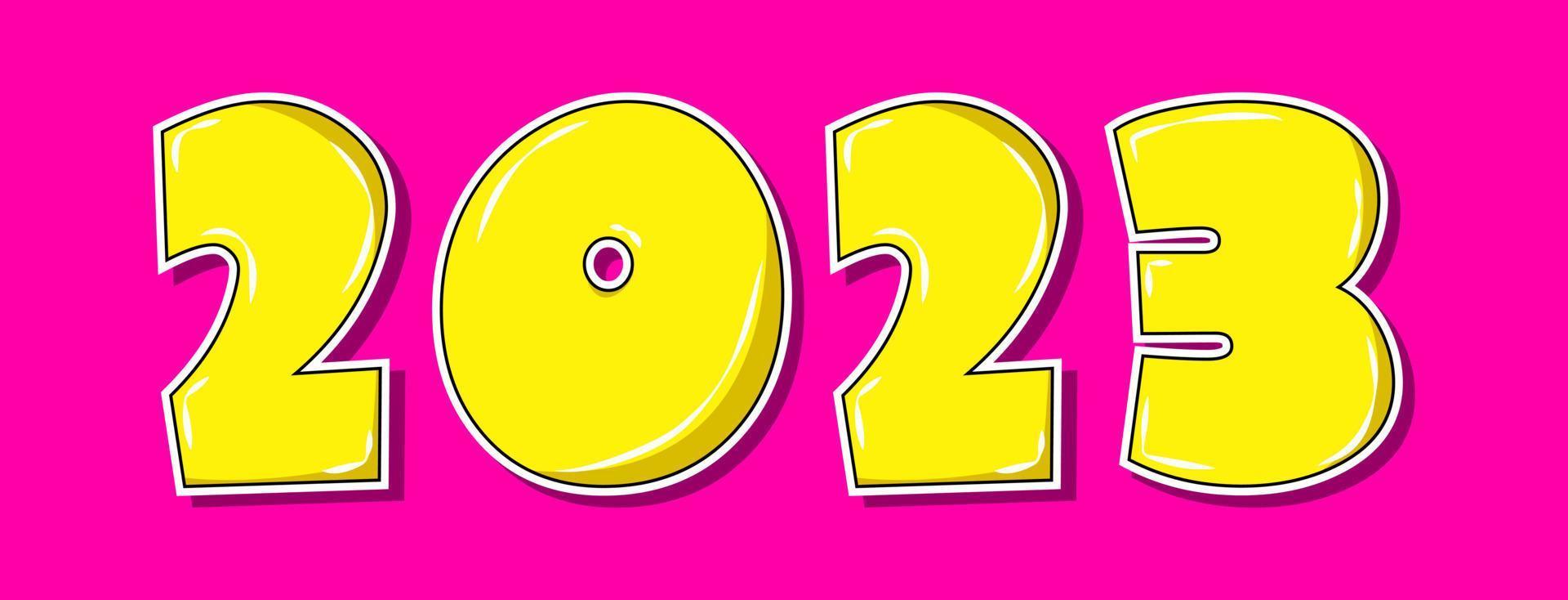Pop art style yellow 2023 year on pink background vector