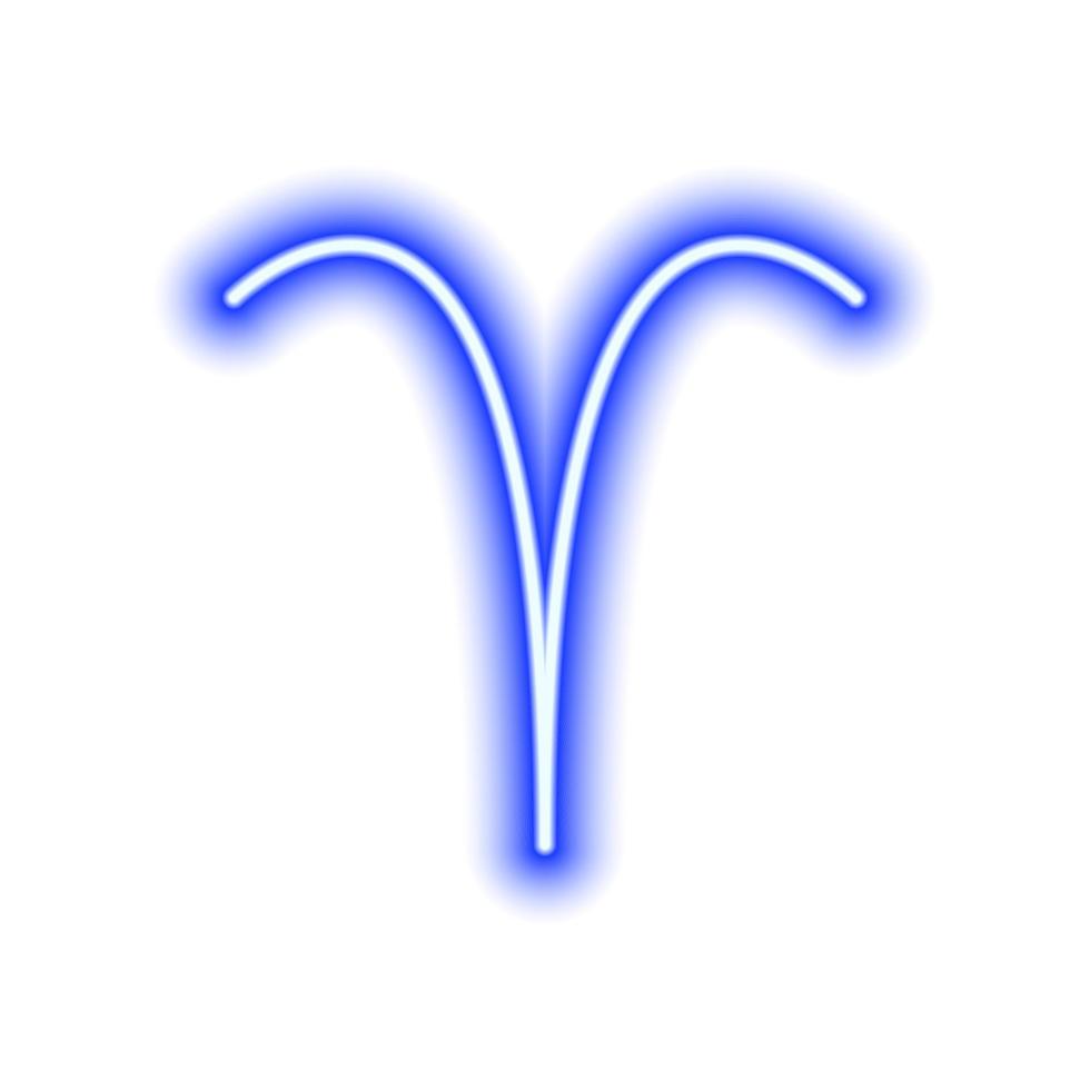 signo zodiacal de neón azul aries en blanco. predicciones, astrología, horóscopo. vector