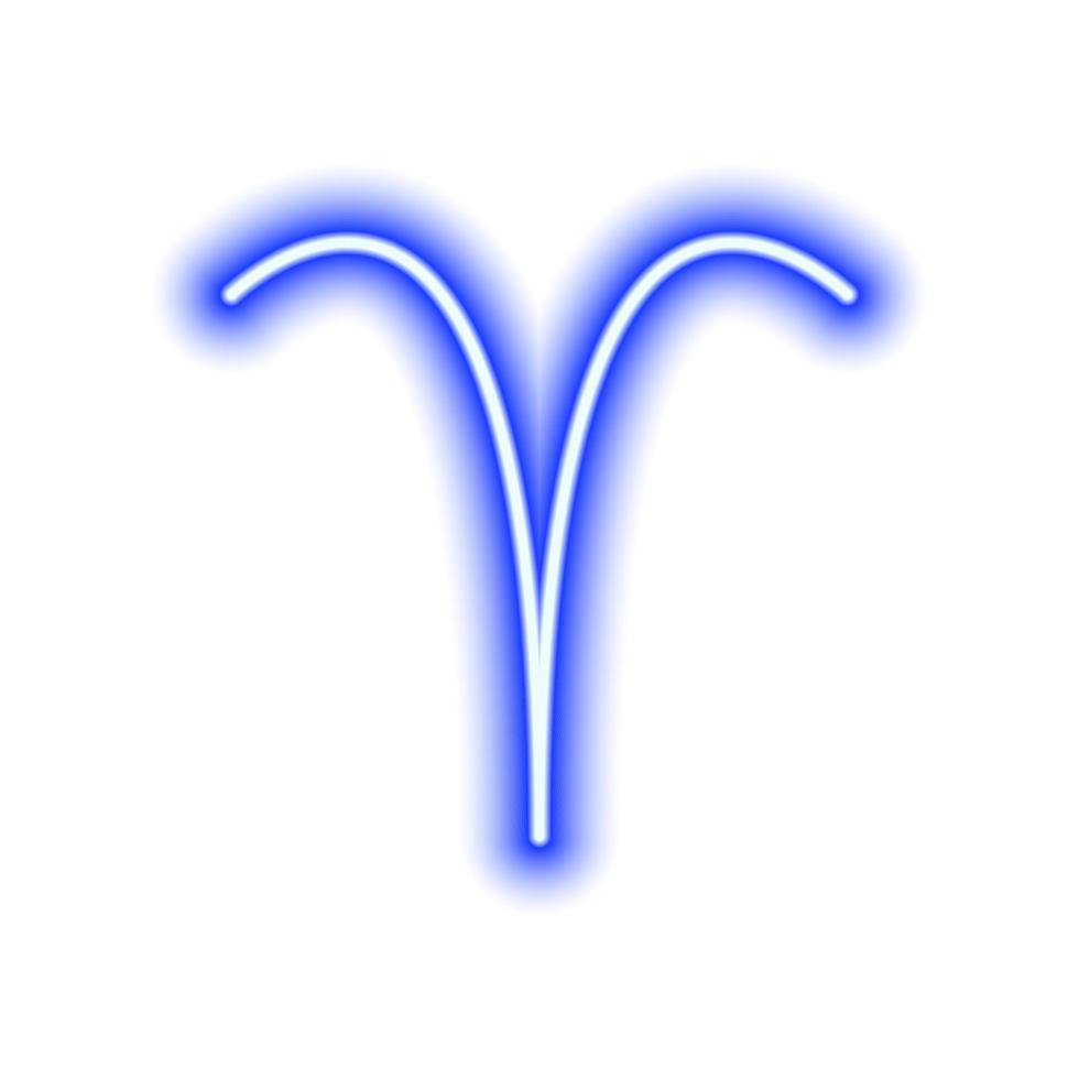Blue neon zodiac sign Aries on white. Predictions, astrology, horoscope. vector