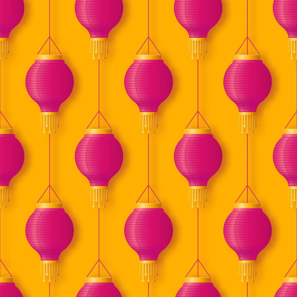 Pink hanging Chinese or Indian paper lantern for festival Diwali or Chinese happy new year seamless pattern in abstract pop style vector