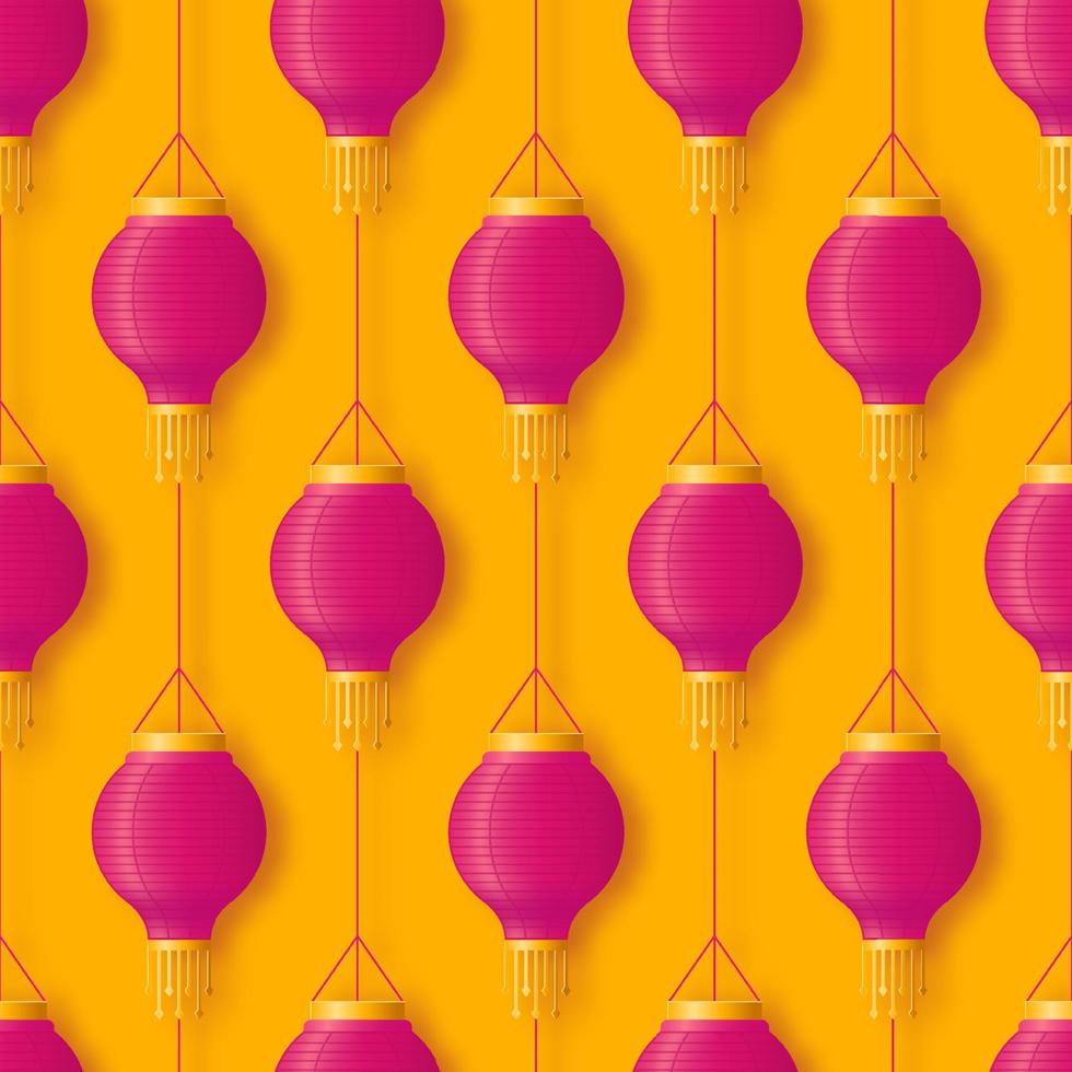 Pink hanging Chinese or Indian paper lantern for festival Diwali or Chinese happy new year seamless pattern in abstract pop style vector