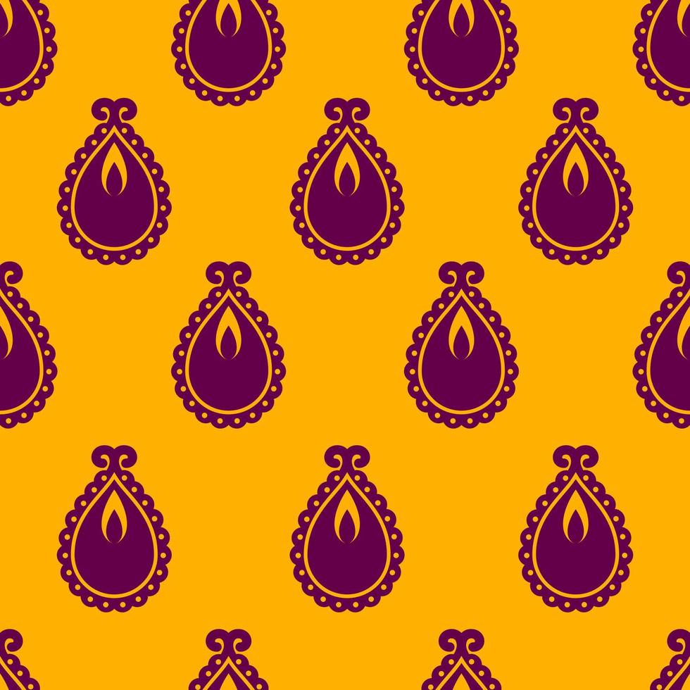 Diya oil lamp for festival Diwali top view seamless pattern in flat modern simplified style vector