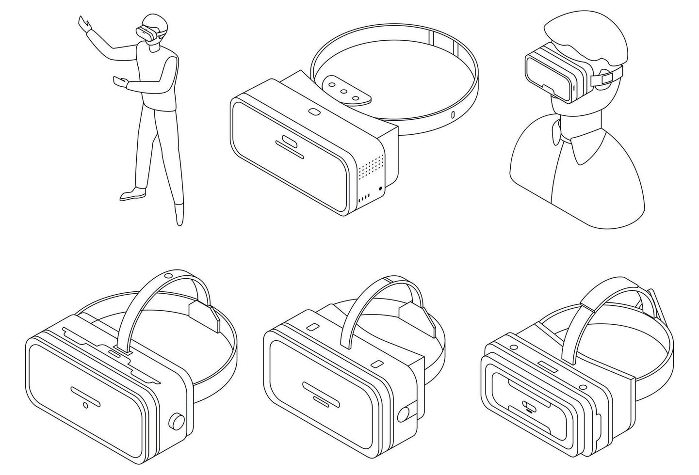 Game goggles icons set vector outline