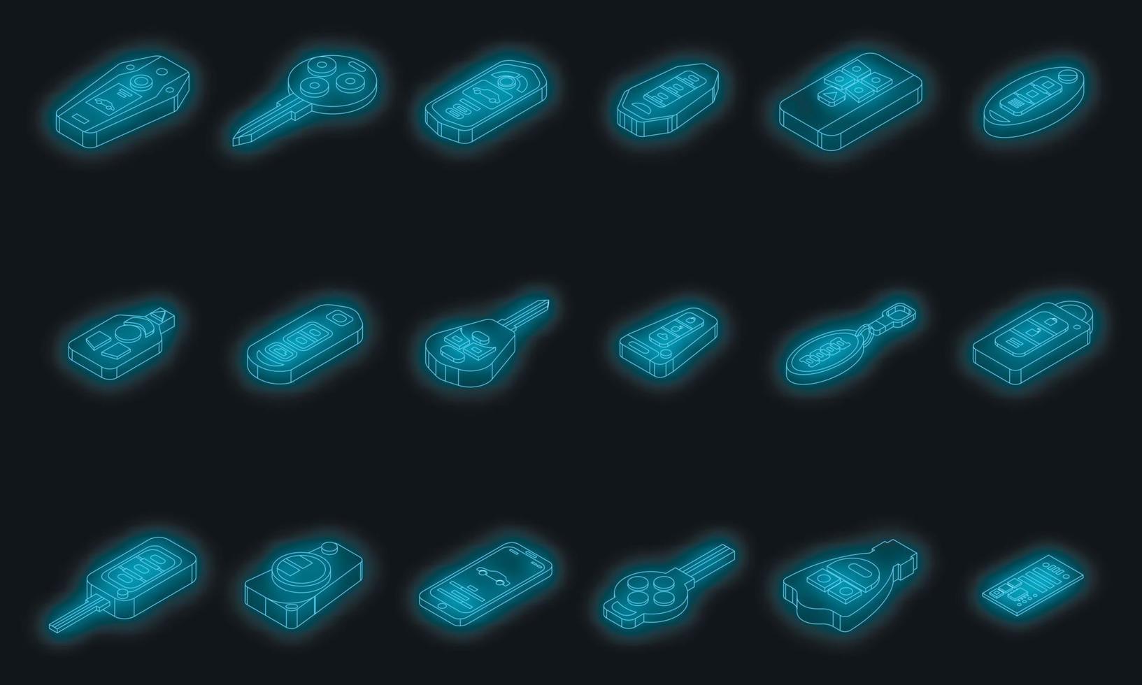 Smart car key icons set vector neon