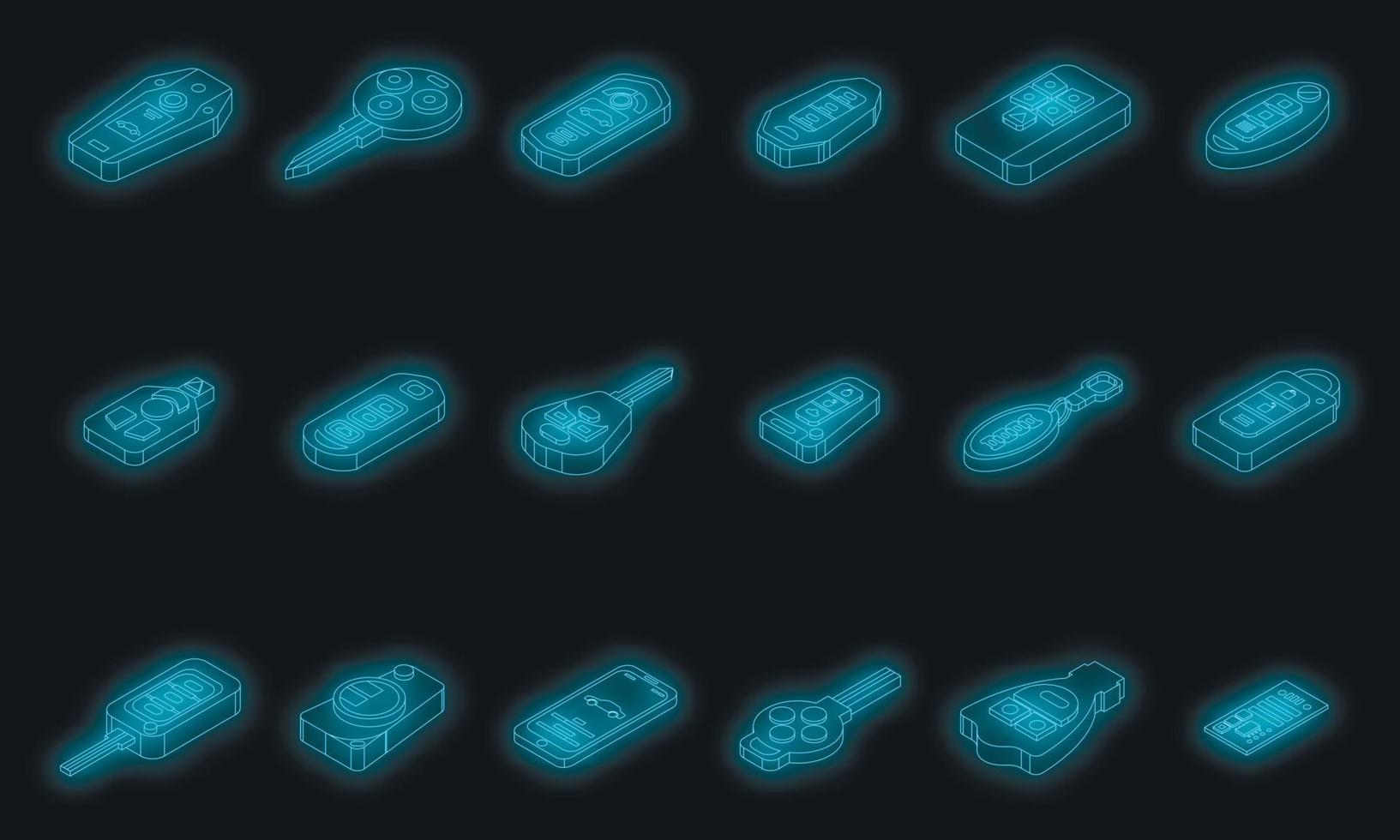 conjunto de iconos de llave de coche inteligente neón vectorial vector