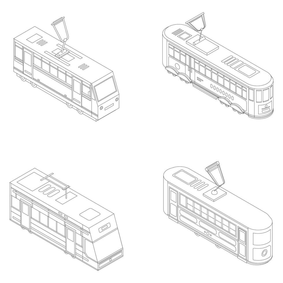 Tram car icon set vector outline