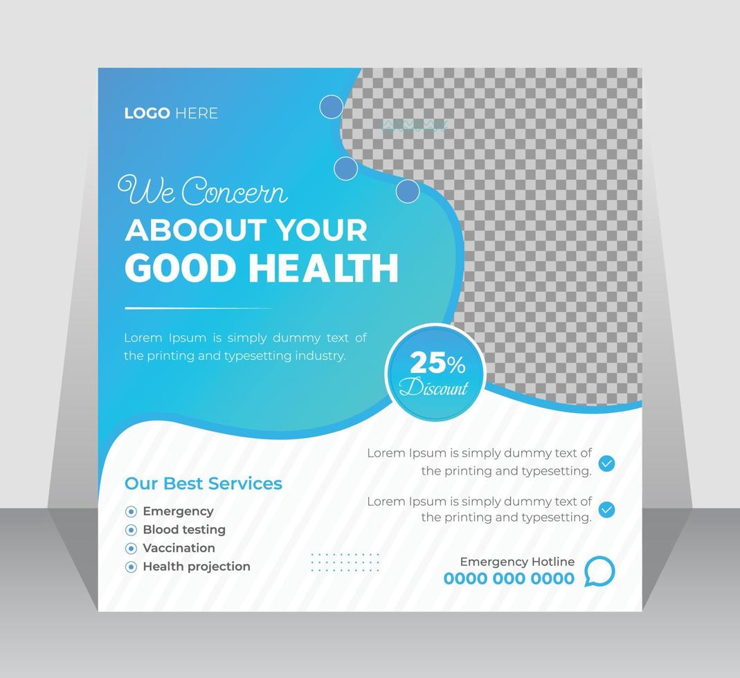 Corporate Medical healthcare service social media post template design. Hospital, doctor, clinic, and dentist health care square flyer vector