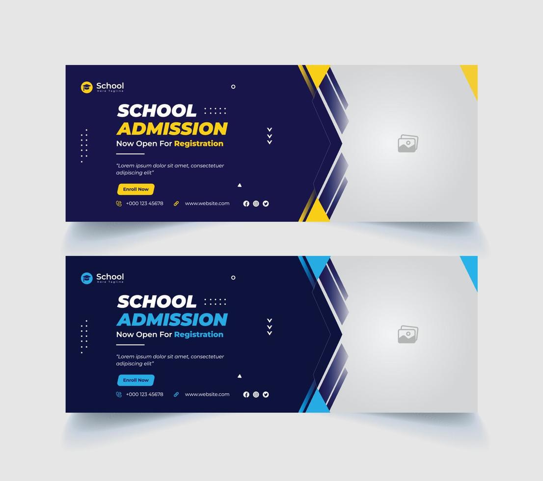 school admission facebook cover page template and digital ads vector
