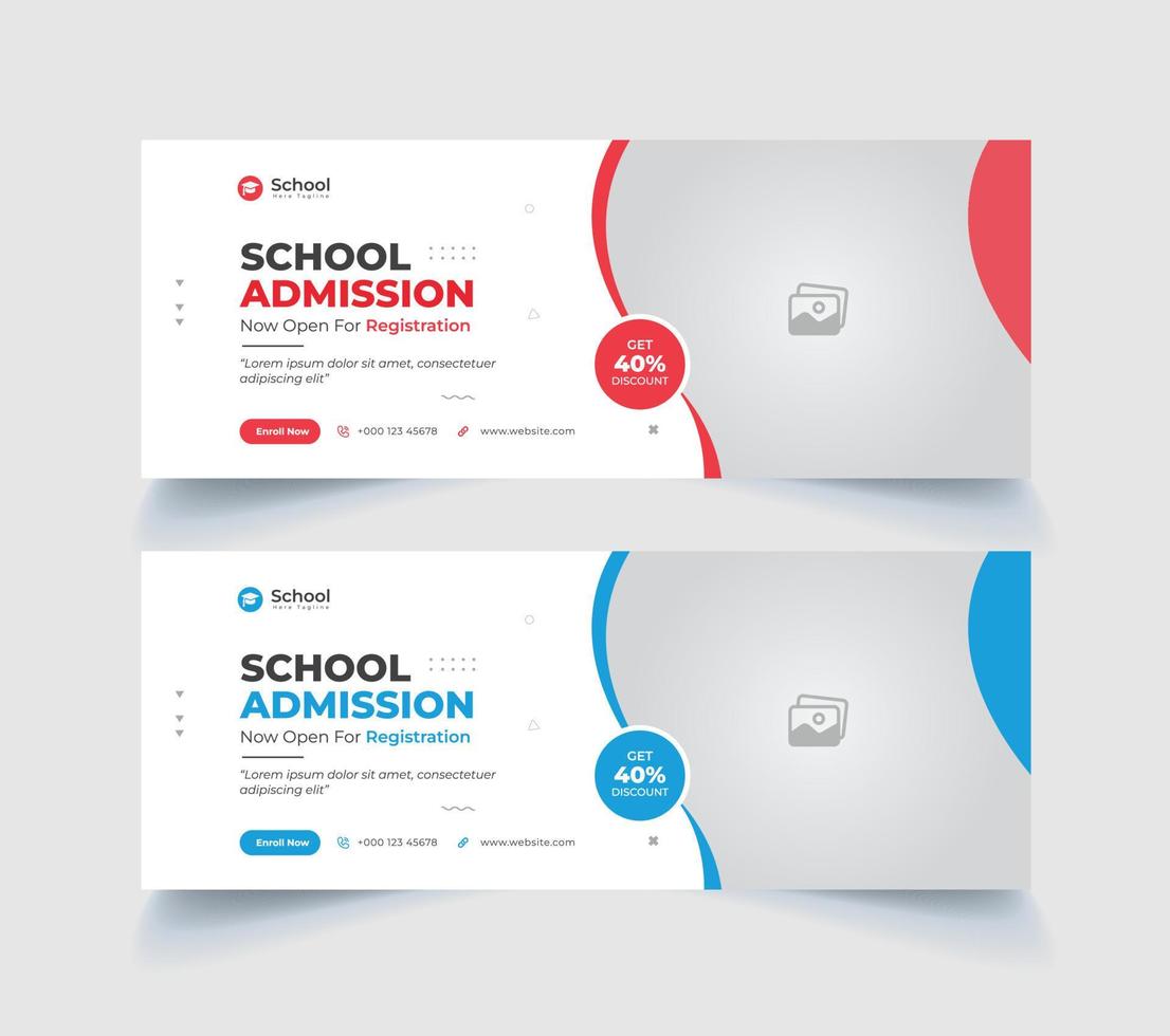 school admission facebook cover page template and digital ads vector