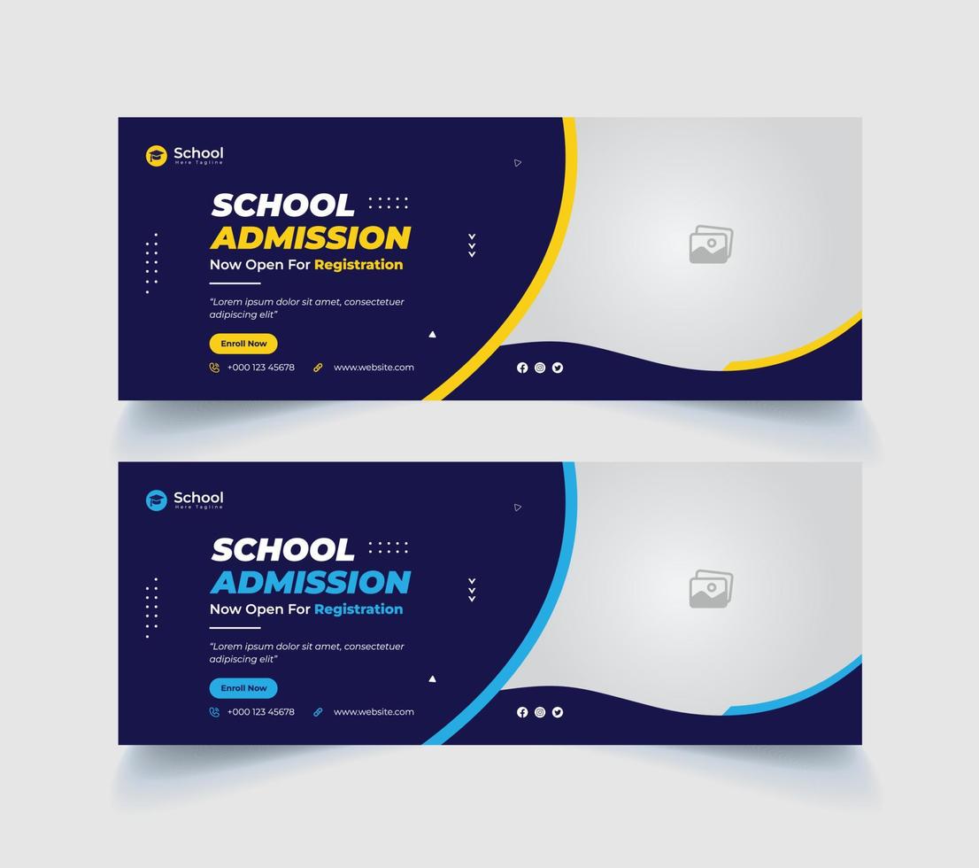 school admission facebook cover page template and digital ads vector