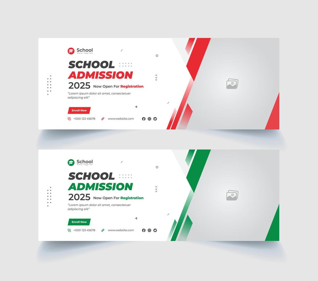 school admission facebook cover page template and digital ads vector