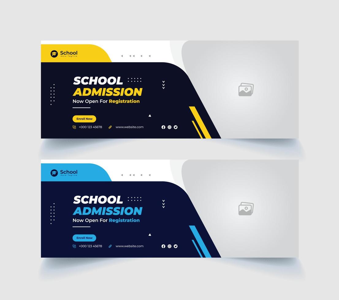 school admission facebook cover page template and digital ads vector