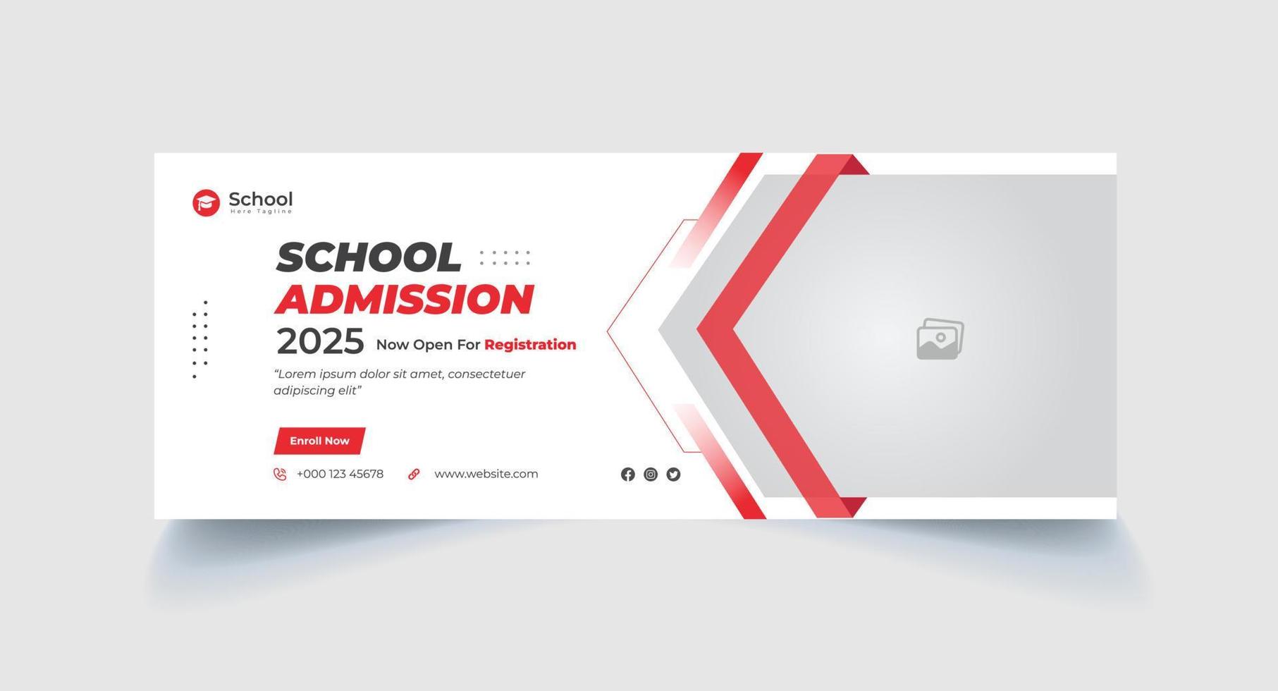 school admission facebook cover page template and digital ads vector