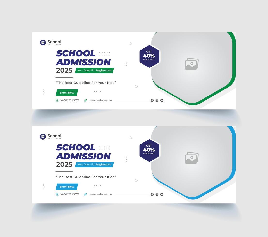 school admission facebook cover page template and digital ads vector