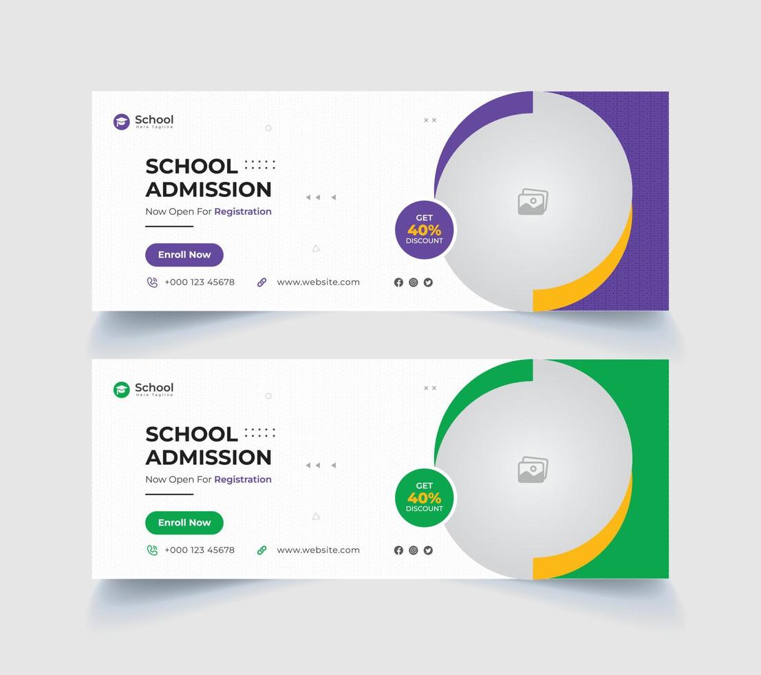 school admission facebook cover page template and digital ads vector