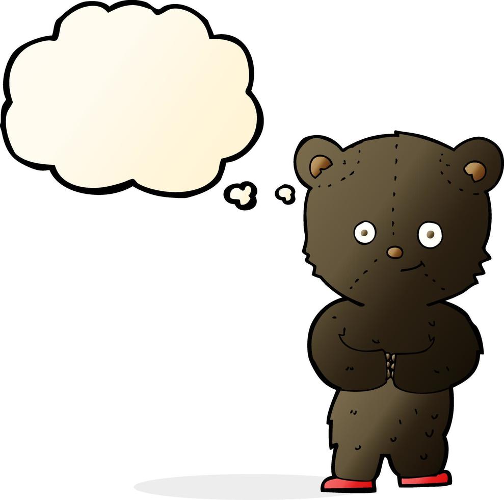 caricatura, teddy, oso negro, cachorro, con, burbuja del pensamiento vector