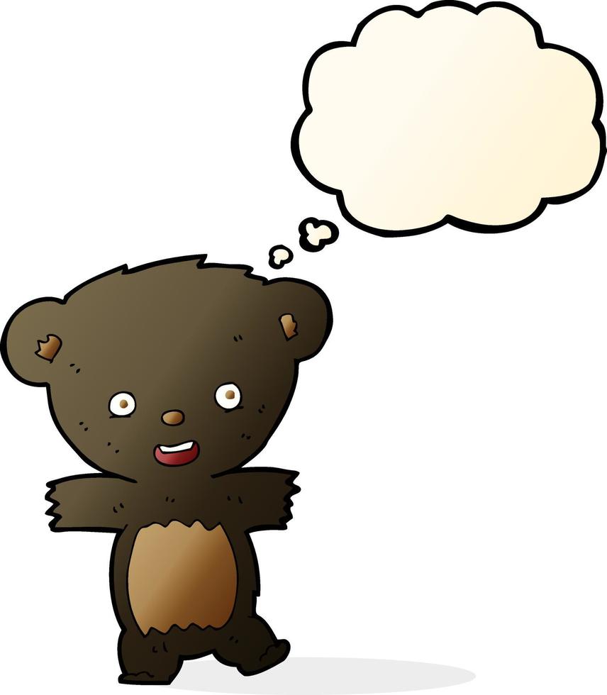 caricatura, teddy, oso negro, cachorro, con, burbuja del pensamiento vector