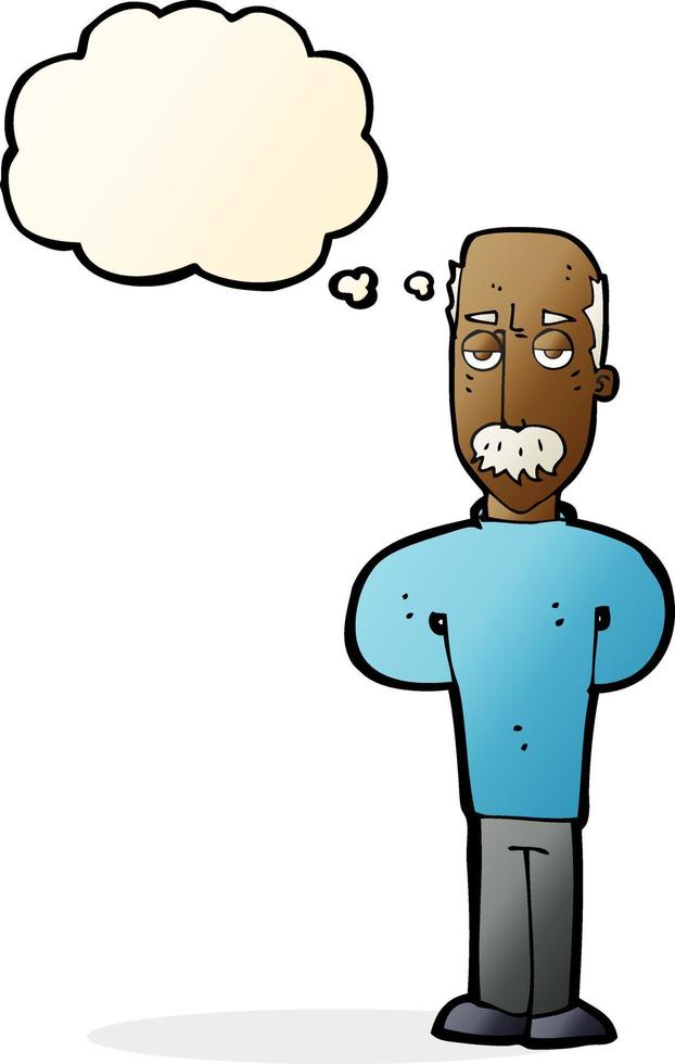 cartoon annoyed balding man with thought bubble vector