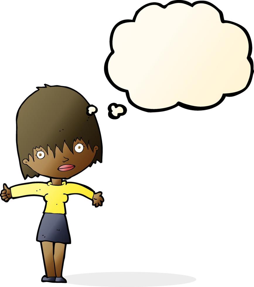 cartoon curious woman with thought bubble vector