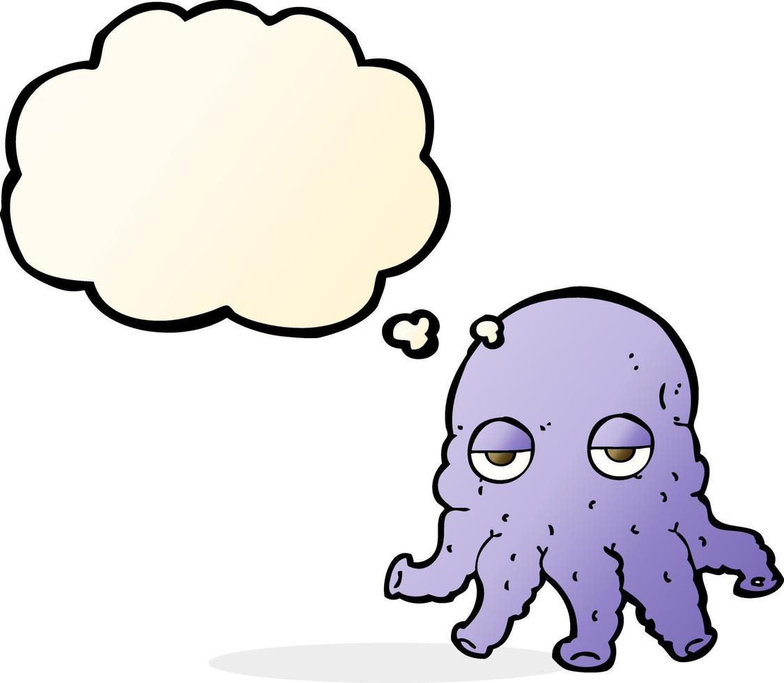 cartoon alien squid face with thought bubble vector