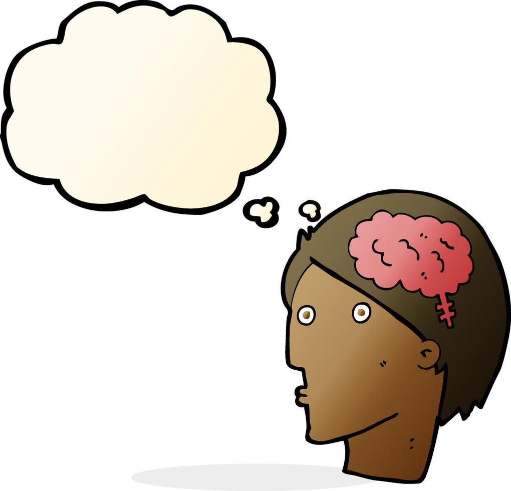 cartoon man with brain symbol with thought bubble vector