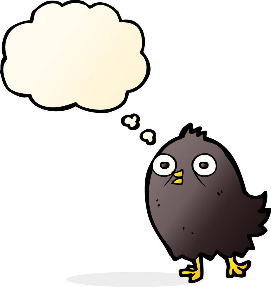 pájaro de divertidos dibujos animados con burbujas de pensamiento vector