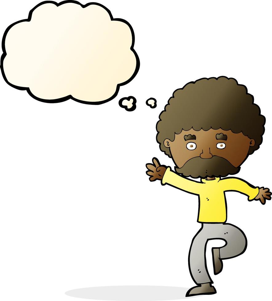cartoon mustache man disco dancing with thought bubble vector
