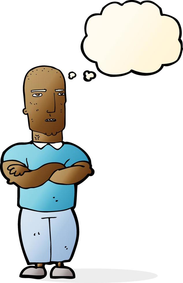 cartoon annoyed bald man with thought bubble vector