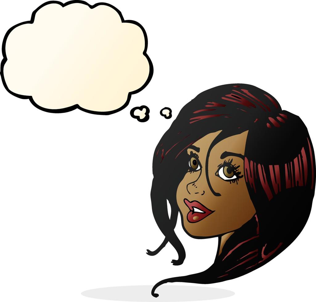 cartoon pretty female face with thought bubble vector
